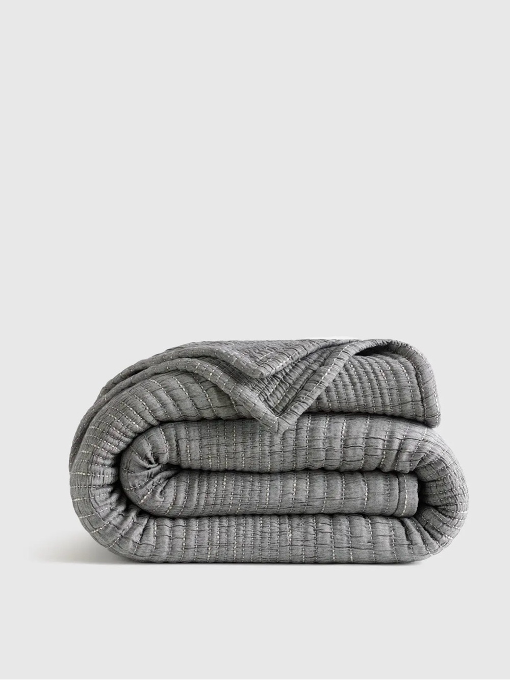Quince Organic Cotton Channel Stitch Coverlet -Twin - Charcoal - *Read Desc.*